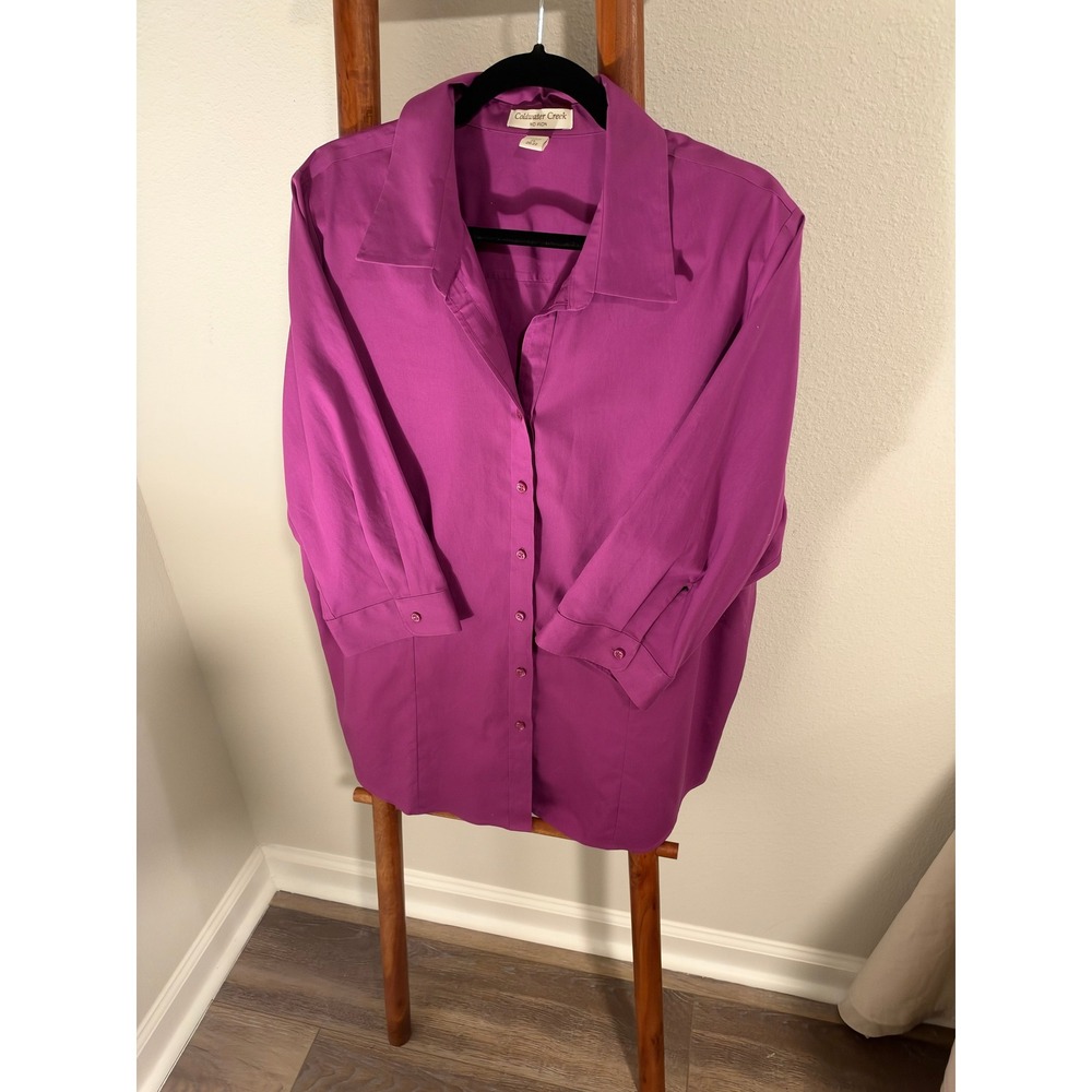Coldwater Creek No Iron Magenta Purple Cotton 3/4 Sleeve Button Down Shirt 2X